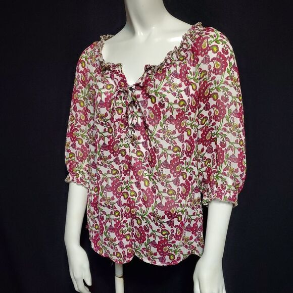 Old Navy Pink, Green, & White Sheer Top (S) - Picture 1 of 5